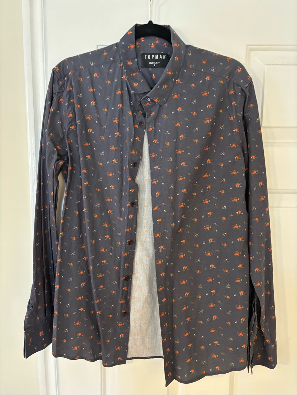 Topman Gray Button-Up Shirt with Orange Floral Print